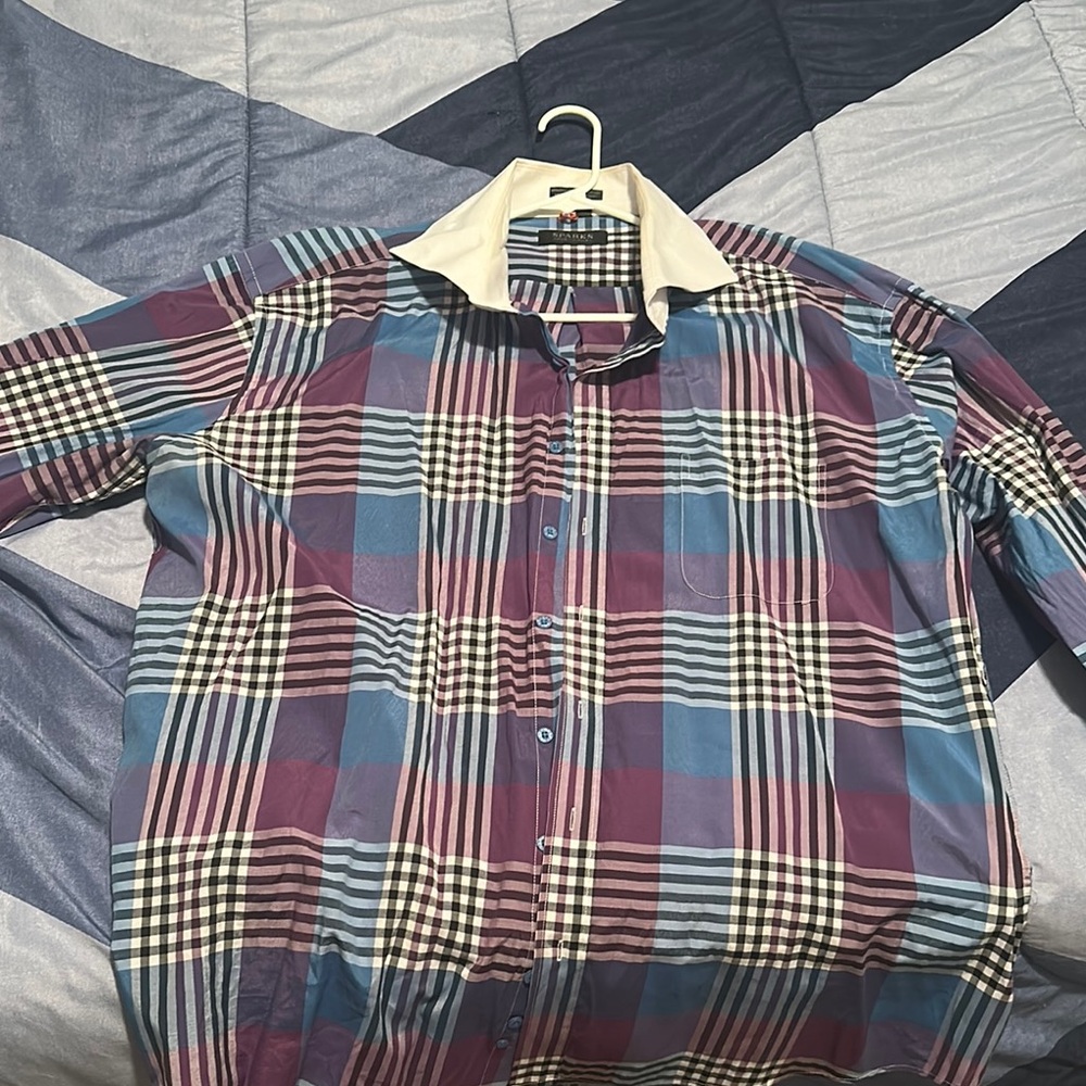 Casual Blue and Red Plaid Button Down Shirt